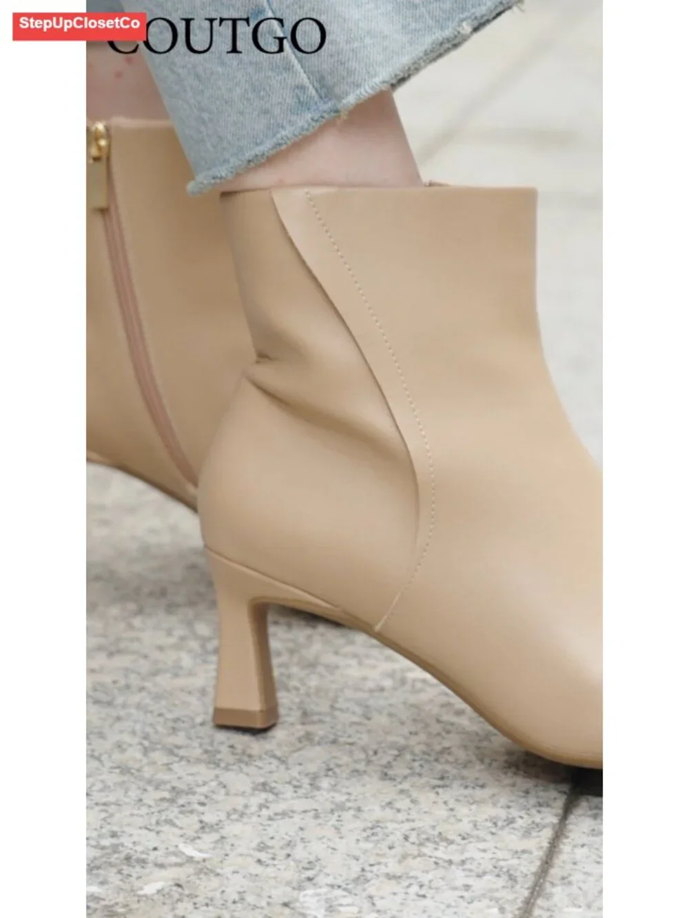 Women's Ankle Boots Kitten Low Heel Pointed Toe Side Zipper PU Leather Dress